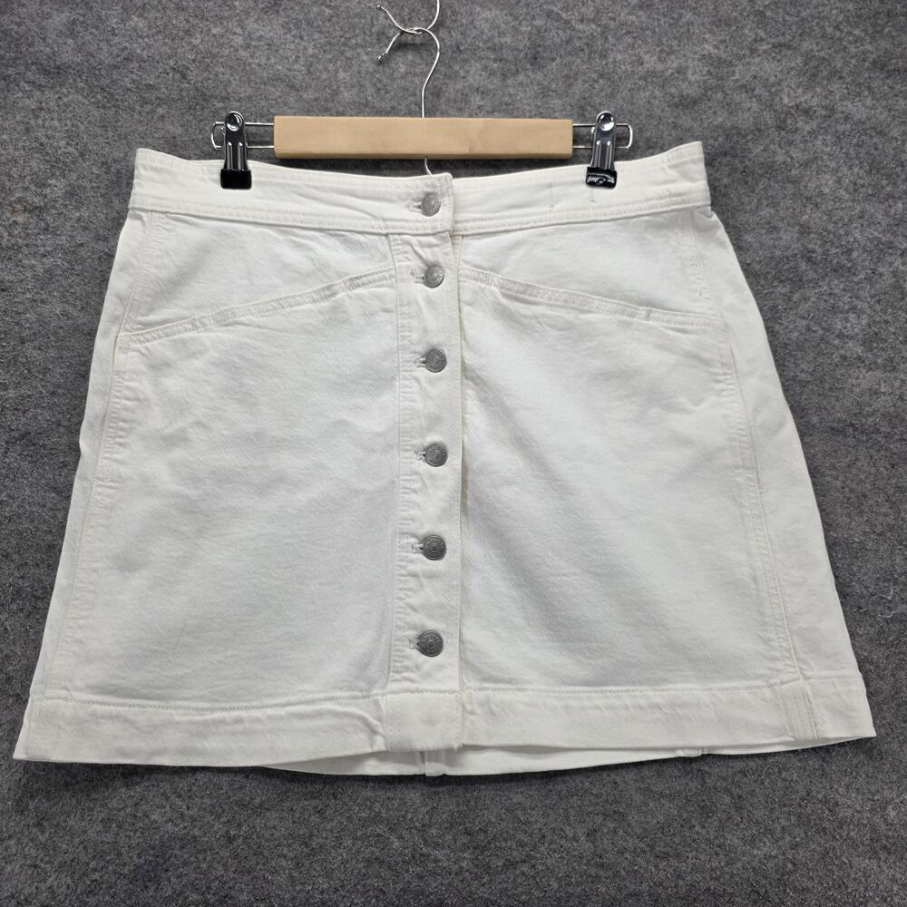 Madewell Skirt Womens 14 White Short Mini Denim Button Pockets Casual Summer